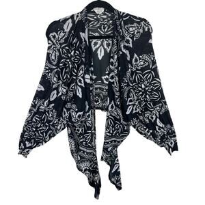 Ember Black White Long Dolman Sleeve Lightweight Stretchy Sheer Open Blouse Sz M